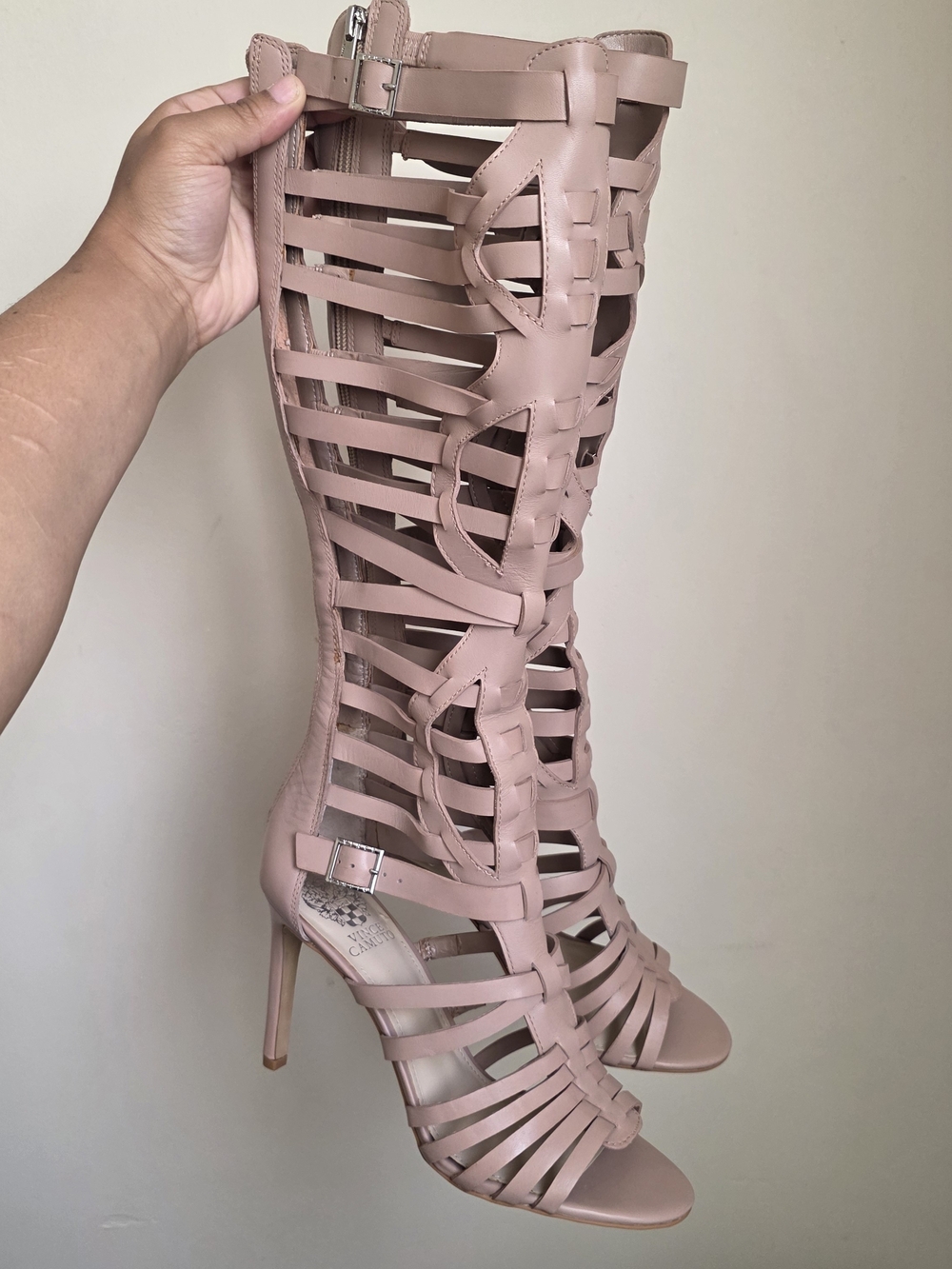 Vince Camuto Blush Pink Gladiator Knee-High Sandals